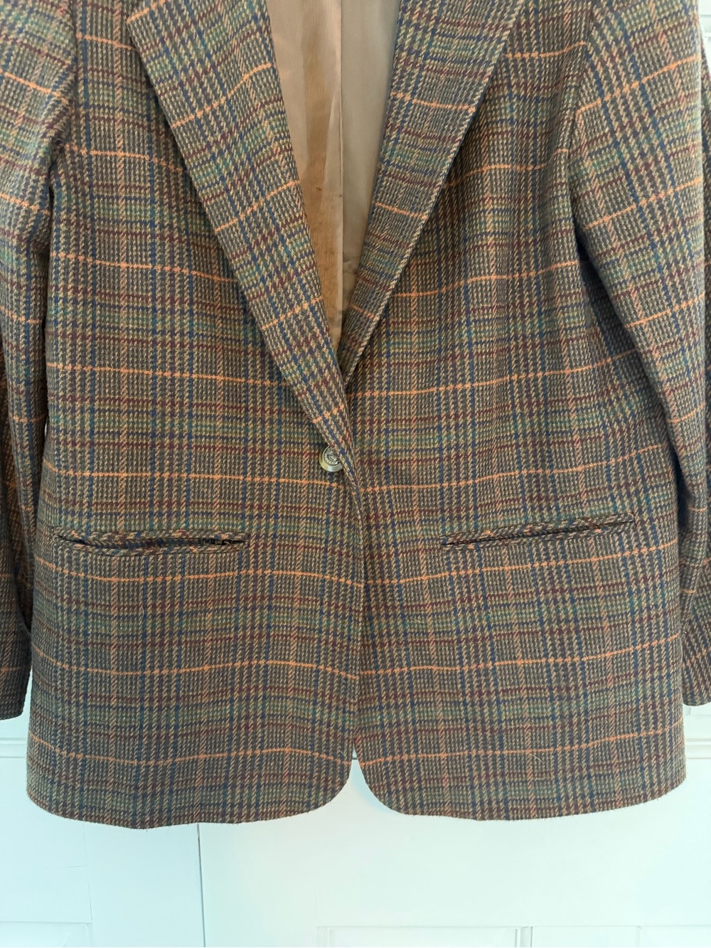 Item-Eyes Wool Blend Plaid Blazer Jacket Womens Size 10 Brown Windowpane Vintage - Picture 5 of 9